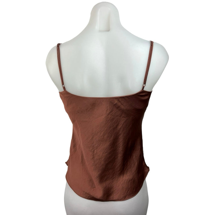 Aritzia Wilfred Brown Satin Slip Spaghetti Strap Sleeveless Cami Top Size Sz XS