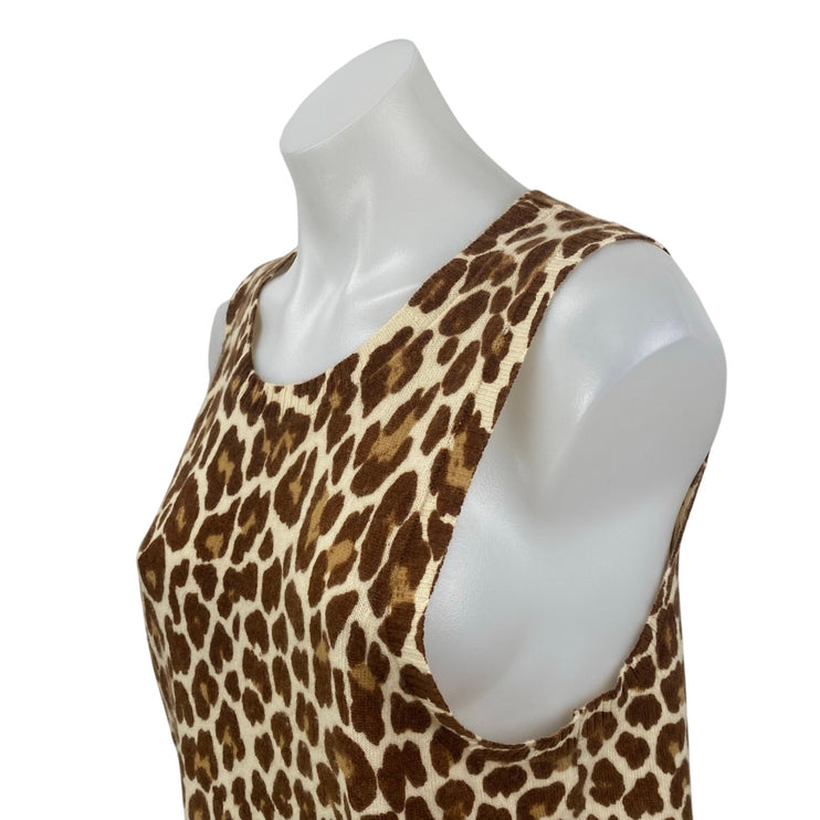J.Crew Beige Leopard 100% Cashmere Sleeveless Knit Sweater Vest Tank Top Size L