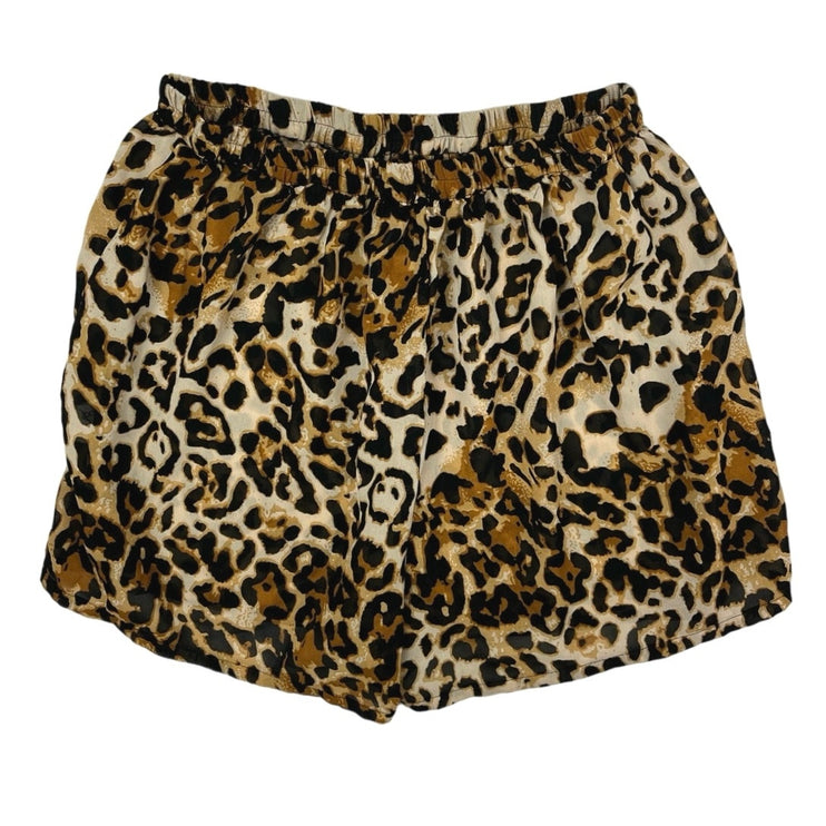 Boohoo Women's Brown Leopard Print High Rise Elastic Waist Mini Shorts Size 14