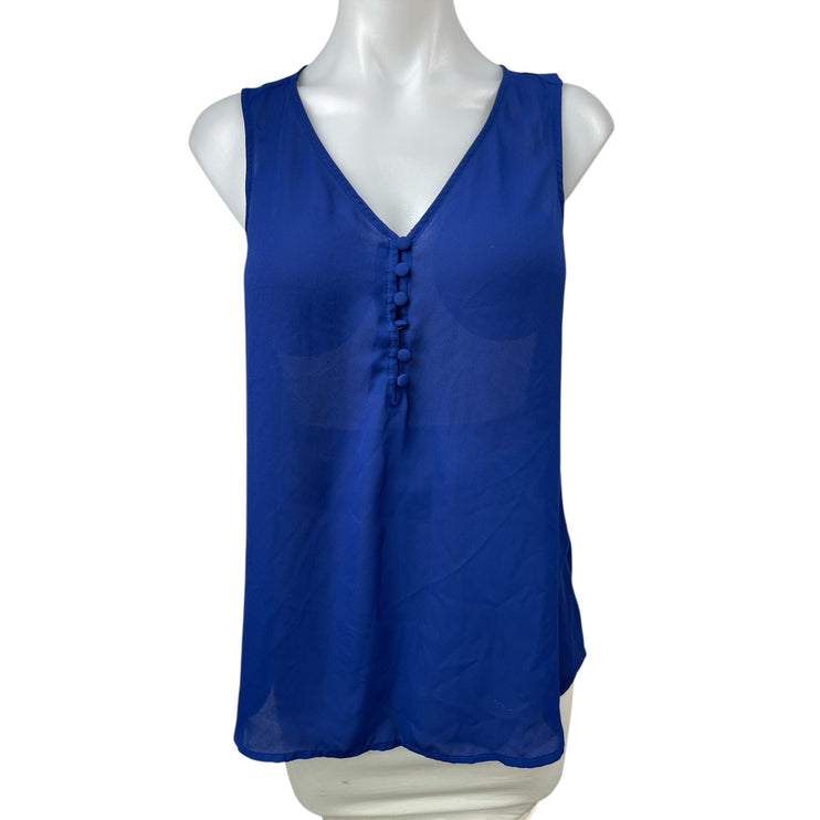 Apt. 9 Women's Blue Sleeveless V-Neck Button Front Tank Shirt Blouse Top Size M