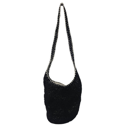 Yin Yang Black & Cream Handmade Crochet Knit Woven Strap Crossbody Shopper Bag