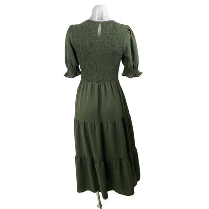 BTFBM Women's Green Smocked Short Puff Sleeve Tiered A Line Maxi Dress Size S