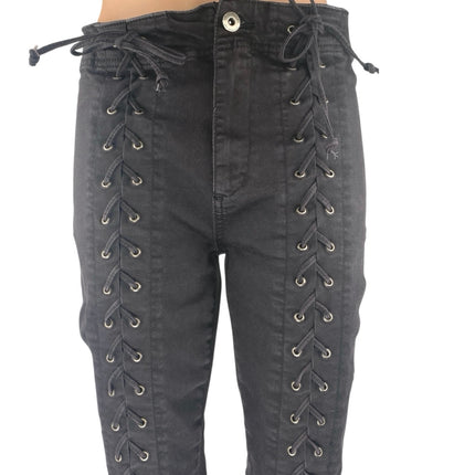 Pistola Women's Black Skinny Leg High Waist Lace Up Denim Jeans Pants Size Sz 29