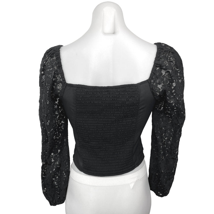 Abercrombie & Fitch Black Lace Long Sleeve Square Neck Crop Blouse Top Size S