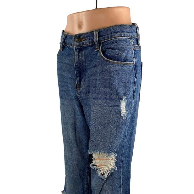 Fashion Nova Women's Blue Distressed High Rise Straight Leg Denim Jeans Size 7