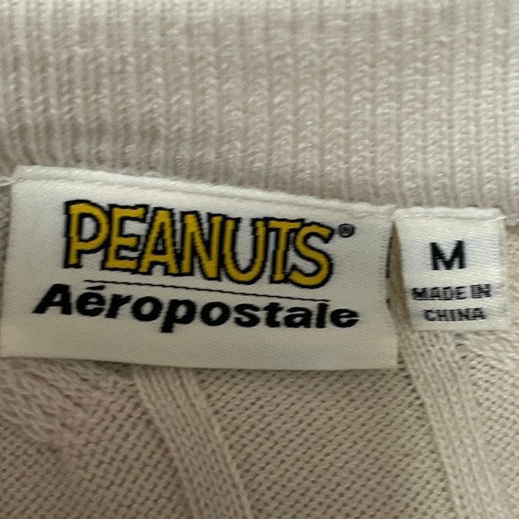 Aeropostale Peanuts Snoopy Football Cream Cable Knit Long Sleeve Sweater Top M