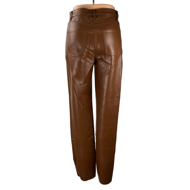 Aritzia Wilfred The Melina Slim Womens Brown Faux Leather Vegan Trousers Pants 4