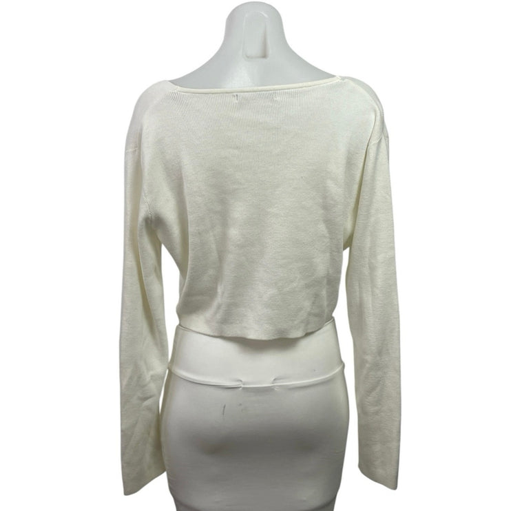 Brandy Melville Cream Ribbed Knit Long Sleeve Cropped Button Up Cardigan Sz S/M