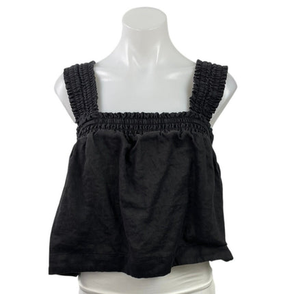 Everlane Women's Black Smocked Square Neck Boxy Sleeveless Tank Crop Top Size M