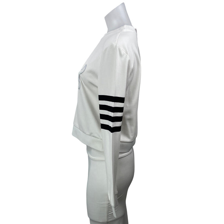 Thom Browne 100% Wool White Hector Embroidered Long Sleeves Sweatshirt Top Sz L
