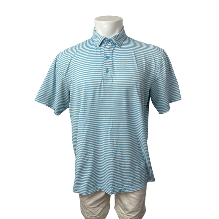Peter Millar Men's Blue Striped Golf Casual Short Sleeve Polo Shirt Top Size L