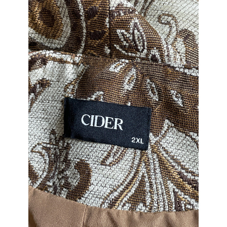 Cider Womens Brown Paisley Floral Jacquard Long Sleeve Button Up Jacket Size 2XL