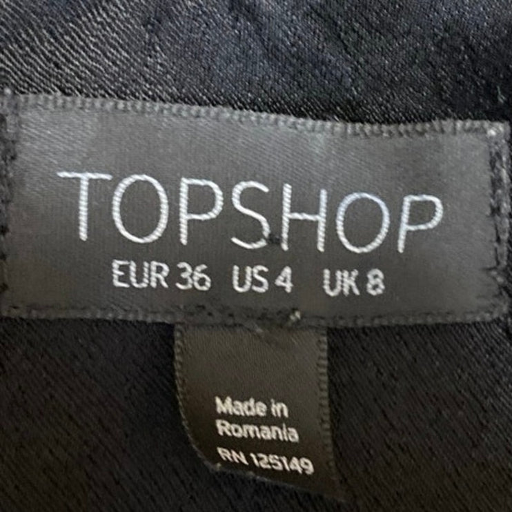 Topshop Black Sleeveless Tie Strap Button Up Cami Tank Mini Slip Dress Size 4