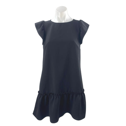 LOFT Women's Black Ruffle Cap Sleeve Mini Peplum Flare Flounce Shift Dress Sz S