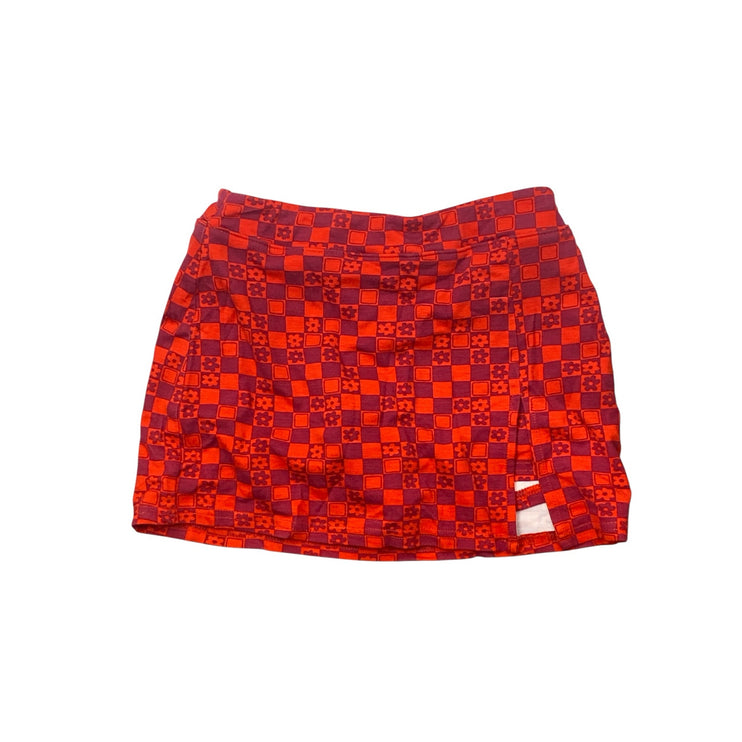 NEW Urban Outfitters Grace Red Floral Checkered Micro Mini A-Line Skort Skirt XS