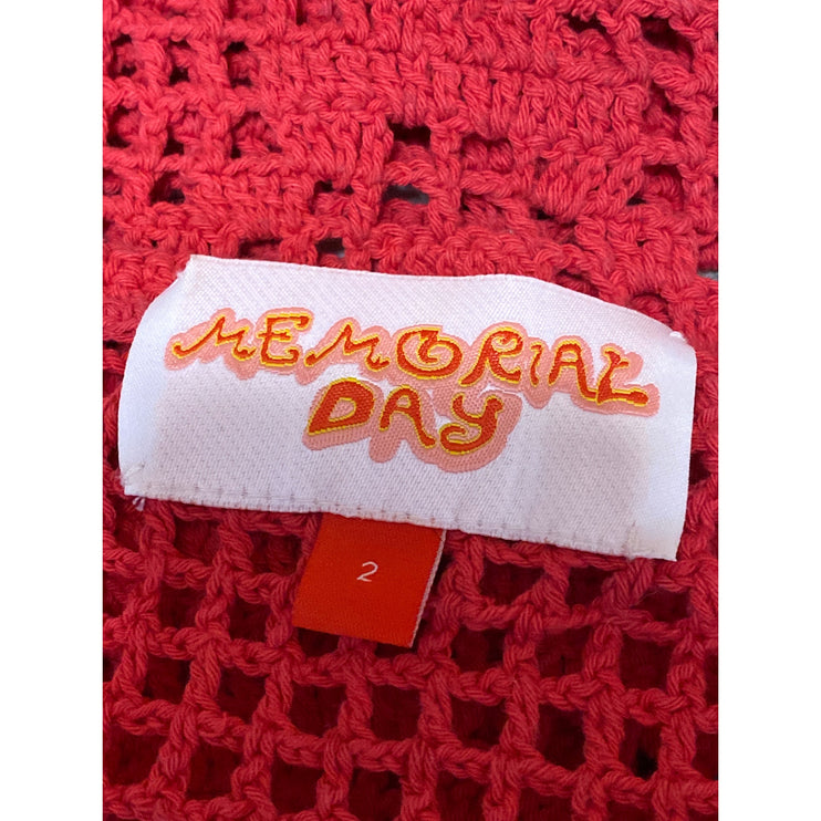 Memorial Day Red Open Crochet Knit Heart Tie Beach Cover Up Mini Skirt Size 2