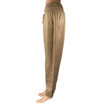 Bebe Brown Faux Leather Tapered High Rise Drawstring Trousers Jogger Pants Sz L