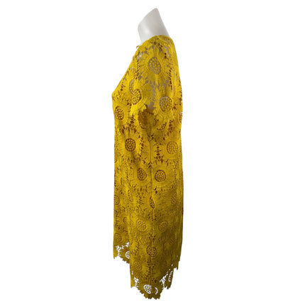 Ann Taylor LOFT Women Yellow Floral Lace Crochet Short Sleeve Mini Shift Dress 8