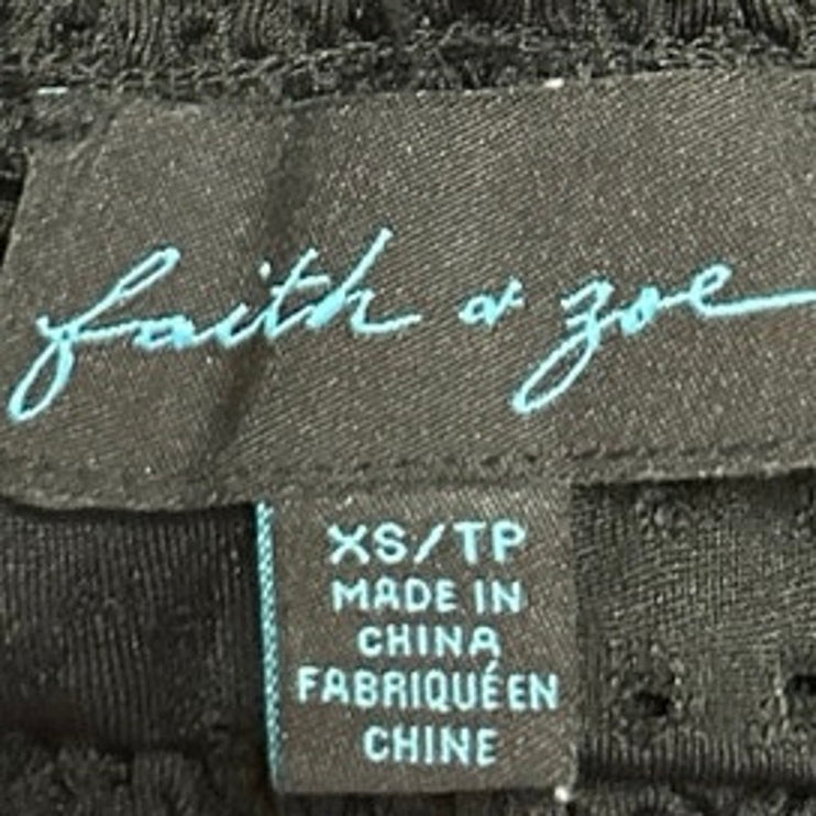 Faith & Zoe Black Eyelet Embroidered Mock Neck Short Sleeve Blouse Top Size XS