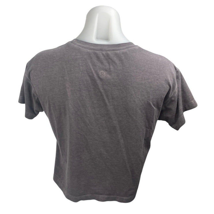 Lululemon Women's Black Washed Short Sleeve Crew Cropped T Shirt Tee Top Size 4