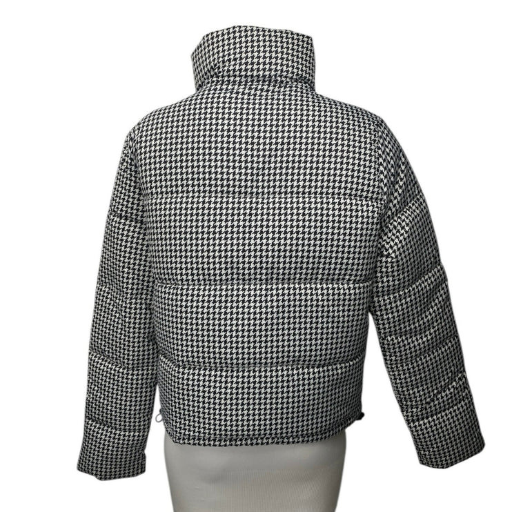 Hollister Women's Black White Houndstooth Long Sleeve Puffer Coat Jacket Size S
