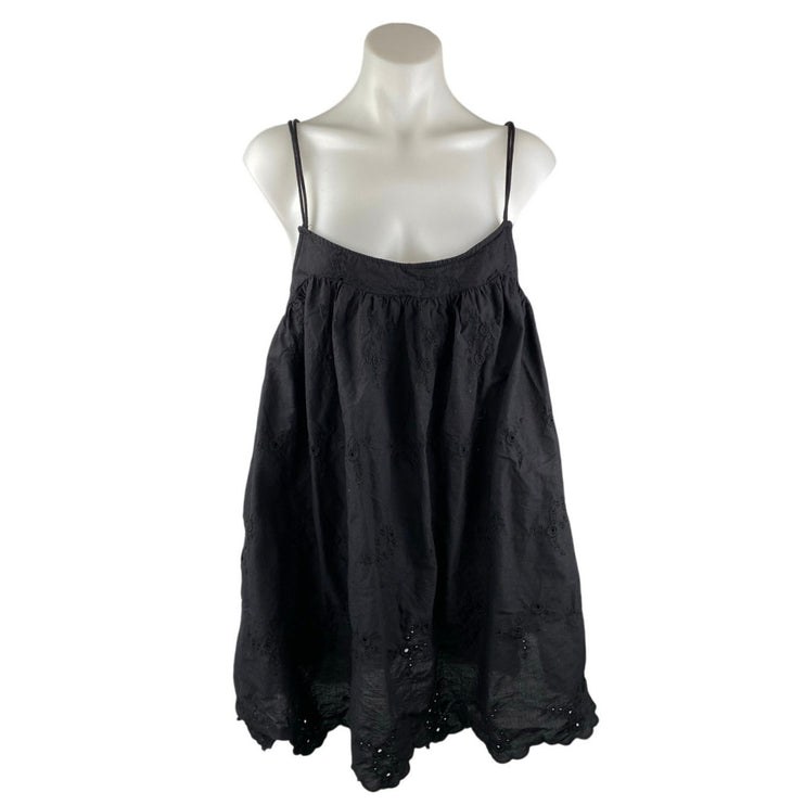Zara Women's Black Eyelet Embroidered Sleeveless Cami Camisole Mini Tank Dress L
