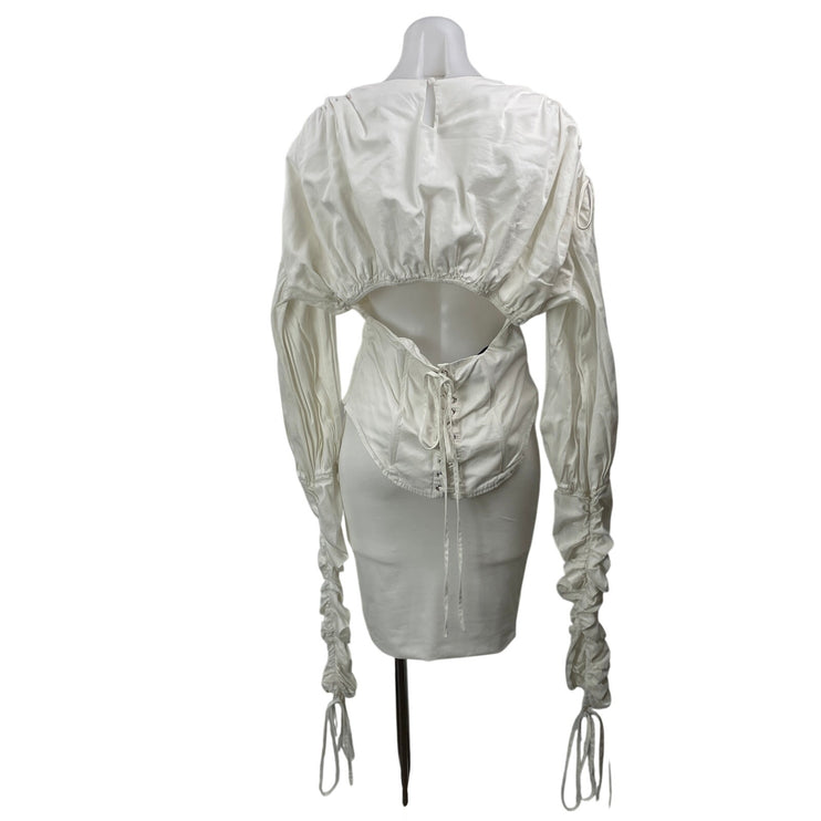 Andrea Iyamah Womens White Lace Up Tie Long Sleeves Ruched V-neck Blouse Top XXL