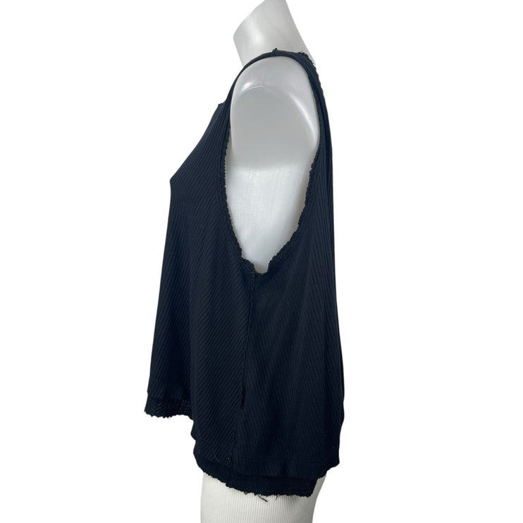 Free People We The Free Black Rib Knit Fringe V Open Back Boxy Tank Top Size S