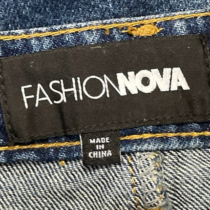 Fashion Nova South Street Spicy Blue Denim Wide Leg Bermuda Jeans Shorts Size 13