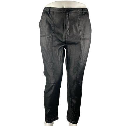 Missguided Women's Black Faux Vegan Leather High Rise Straight Trouser Pants 14