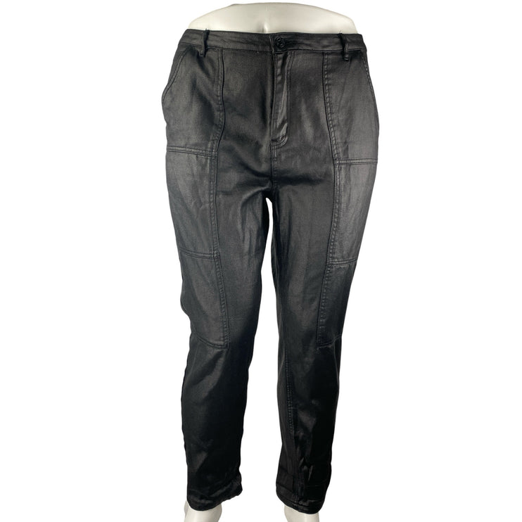 Missguided Women's Black Faux Vegan Leather High Rise Straight Trouser Pants 14
