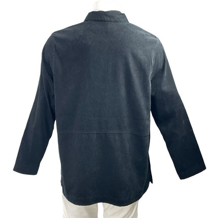 Solutions Men's Black Velour Collared Long Sleeve Button Up Shirt Coat Jacket L