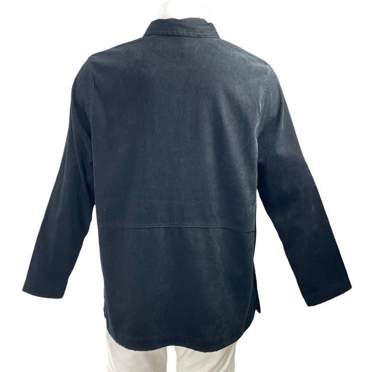 Solutions Men's Black Velour Collared Long Sleeve Button Up Shirt Coat Jacket L