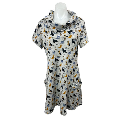 L.A. Soul Gray Animal Print Short Sleeve Cowl Neck Mini Tunic Shift Dress Sz XL