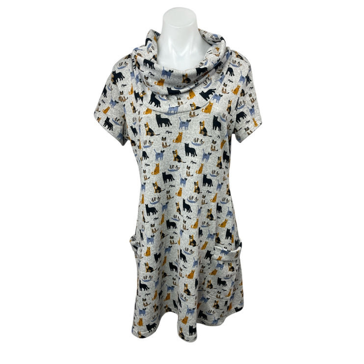 L.A. Soul Gray Animal Print Short Sleeve Cowl Neck Mini Tunic Shift Dress Sz XL