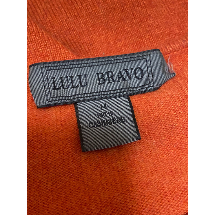 Lulu Bravo Women's 100% Cashmere Orange Coral V Neck Long Sleeve Sweater Top M