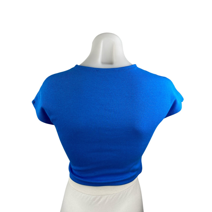 Zara Blue Crew Neck Short Sleeve Slim Fit Crop Baby Tee Basic T-Shirt Top Size L