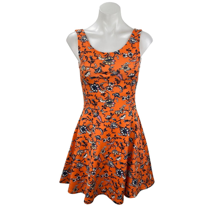 H&M Coral Floral Sleeveless Open Back Cami Tank Fit & Flare Mini Dress Size 4