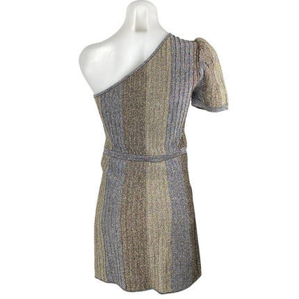 Parker Multicolor Metallic Colorblock Ribbed One Shoulder Mini A-Line Dress Sz M