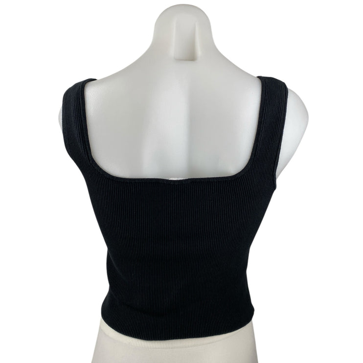 Reformation Womens Black Ribbed Knit Sleeveless Square Neck Cami Tank Top Size S