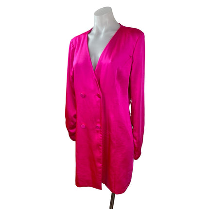 Skies are Blue Pink Silk Satin Double Breasted Long Sleeve Blazer Mini Dress M