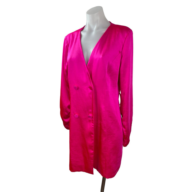 Skies are Blue Pink Silk Satin Double Breasted Long Sleeve Blazer Mini Dress M