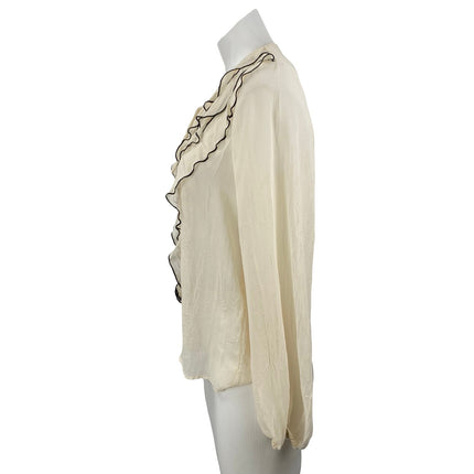 Zara Women's Cream Ruffle Tiered Tie Long Sleeve Shirt Blouse Top Size XS