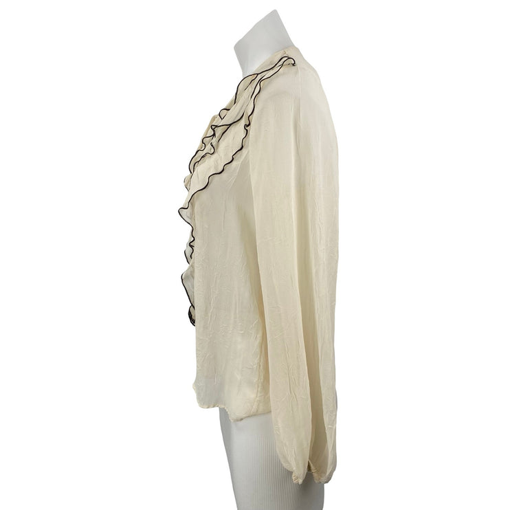 Zara Women's Cream Ruffle Tiered Tie Long Sleeve Shirt Blouse Top Size XS