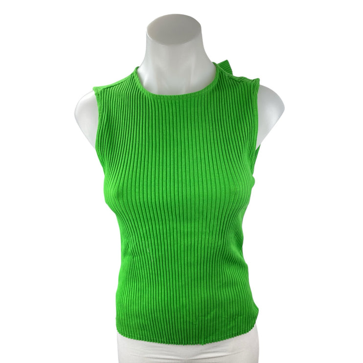 Zara Women's Green Ribbed Knit Sleeveless Open Back Crewneck Tie Tank Top Size L