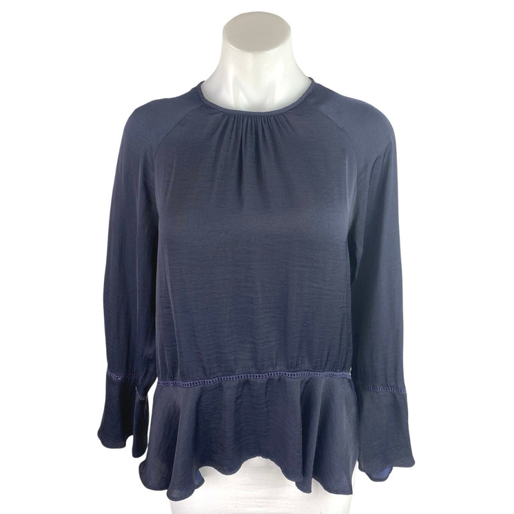 Mossimo Women's Black Peplum Long Bell Sleeve Keyhole Peasant Blouse Top Size XS