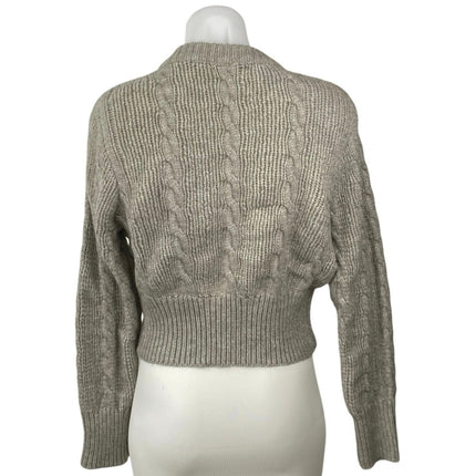 Acoa Women's Gray Cable Knit Floral Long Sleeve Crop Cardigan Sweater Top Size M