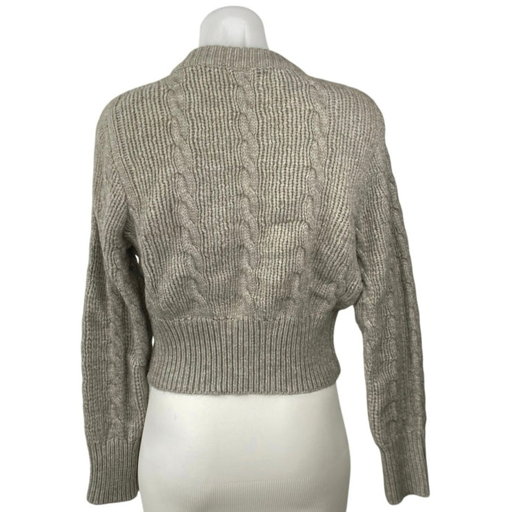 Acoa Women's Gray Cable Knit Floral Long Sleeve Crop Cardigan Sweater Top Size M