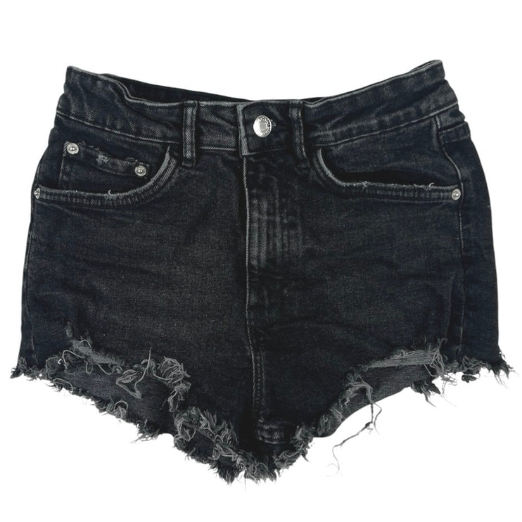 Zara Black High Waist Distressed Frayed Raw Hem Casual Denim Jeans Shorts Size 4