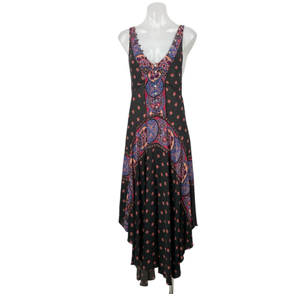 Free People Faithfully Yours Multicolor Paisley Sleeveless Midi Hi Low Dress S
